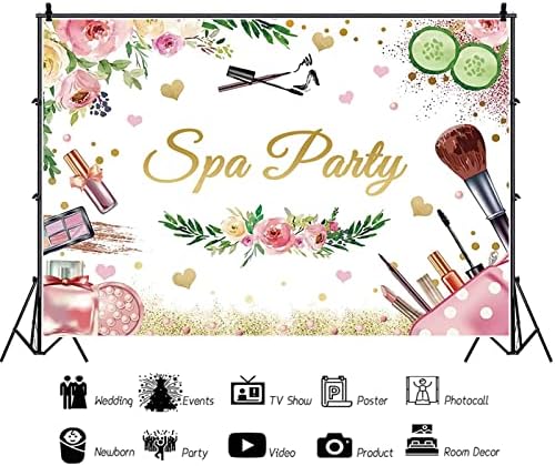 Eainb 10x8ft Spa Party Backdrop розова цветна козметика сочинуваат четки девојки фотографии позадини за убавина принцеза роденденска