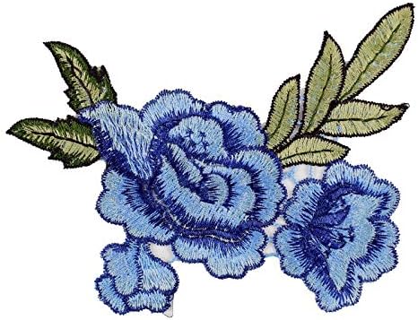 Zamihalaa 2 парчиња/постави везени сини цвеќиња шијат на закрпи за апликација за шиење за шиење на барови, додатоци за додатоци за DIY