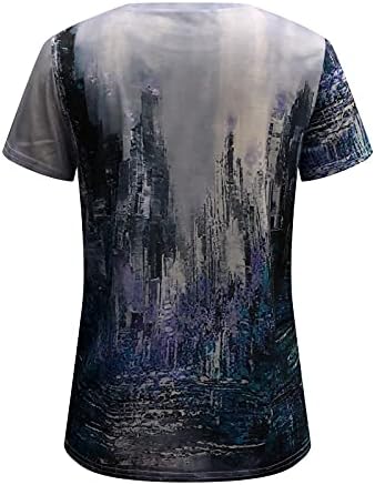 Panoegsn женски трендовски маици пејзаж печатени врвови врвови на екипажот графички масло сликарство естетски кратки ракави блузи