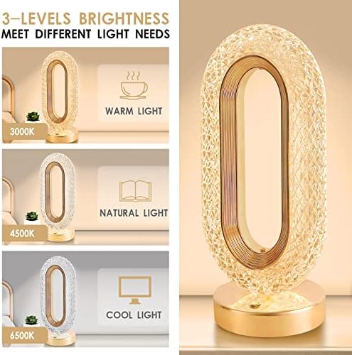 Кристална табела за ламба со контрола на допир, осветленост од 3 нивоа, полнење USB мала ламба, романтична декорација на осветлување