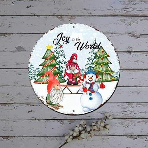 Метал среќен Божиќен знак Снежен човек Зимски сцена радоста на светскиот тркалезен метален калај знак Божиќен радост декор гроздобер алуминиумски