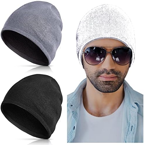 2 парчиња рефлексивни бели -капа топла зимска ноќна јамка плетена капа капа за мажи жени деца сива црна трчање спортско ноќно одење