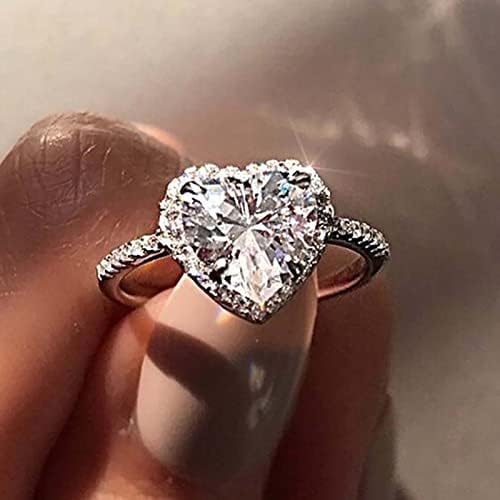 Сребрени венчални прстени за венчавки CZ Solitaire Heart Cubic Circonia Love Pright Ring For Women Ladies
