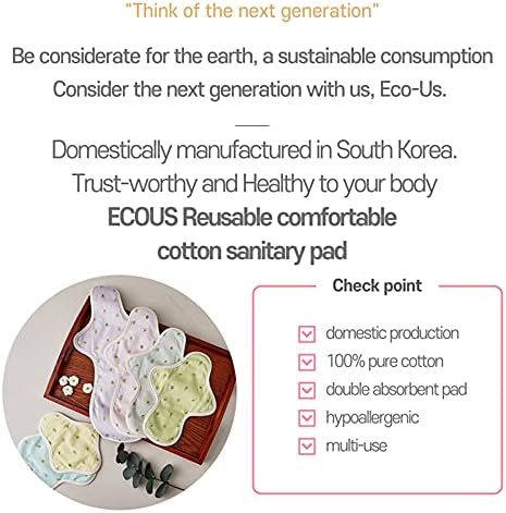 Ecous OCS 100 Сертифицирани вистински органски памучни памучни санитарни влошки за миење подложни влошки со 6 слоја со 6 слоеви,