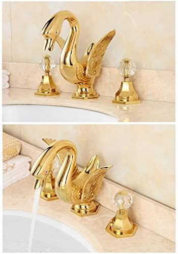 Басен тапа златен лебед за широко распространета тапа за басени со двојни рачки со тројни дупки миксер за миење садови за миење