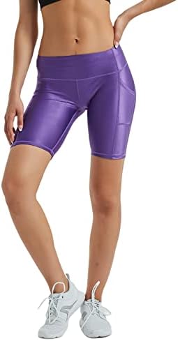 Midенски средно измирување на жените на Леохекс Сјајни велосипедисти шорцеви Брзи суви хеланки на јога се протегаат обични кратки панталони
