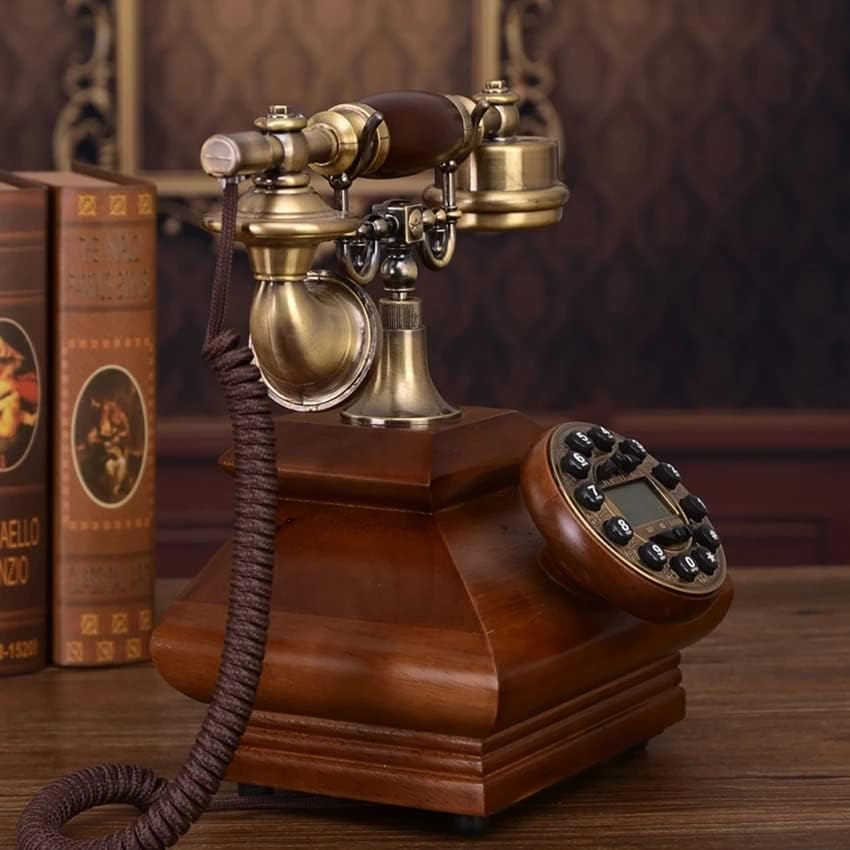 Грет Антички ретро Телефонски декорација на цврсто дрво од дрво, копче за копче со лична карта за повик, повик со лична врска