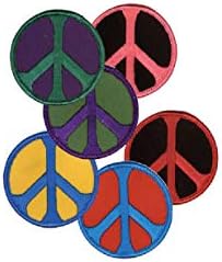 Комбо -лепенка за мировни знаци - Мет Стјуарт Арт Мир знак Везено железо шивајќи 3 круг, сет од 6 индивидуални закрпи во боја