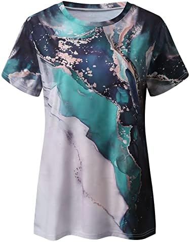 Женски дневно лето печатење во боја на вода, врвови на резервоарот за вратот, кошули со кратки ракави, обични лабави летни кошули за жени