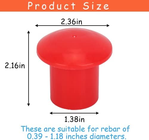 100 парчиња безбедносни капачиња за безбедност - Црвена пластична печурка за печурки Трајно покритие за Rebar се вклопува за уделот на Rebar