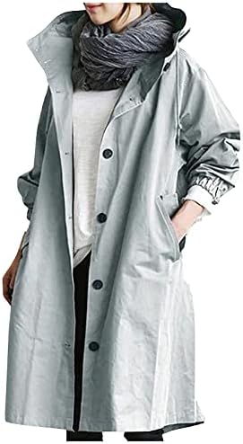 Зимски јакни Cokuera за жени модни елегантни преголеми јакни со долги ровови со џебно елегантно копче со качулка