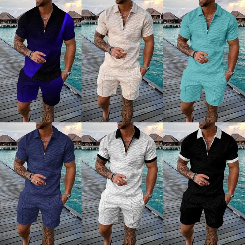 Wfiaouess Машки кратки комплети облеки 2 парчиња летни тренерки кратки ракави поштенски маици и шорцеви