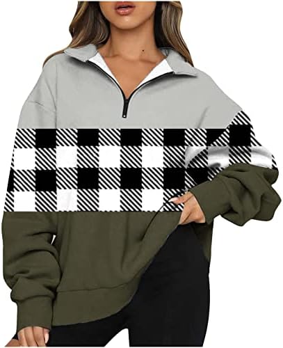 Kuaileya женски четвртина поштенски пуловер модни преголеми врвови за жени половина поштенски пуловер со долги ракави за џемпери