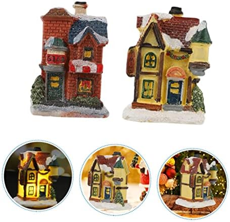 Jardwe 2 парчиња блескава декорација на мала куќа за домашни минијатурни подароци предводени декор Божиќни село сетови предводени