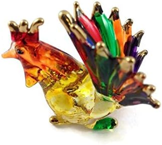 MR_AIR_THAI_GLASS_BLOWN TINY 1½ Висока фигура на петел - минијатурна рака разнесена стакло пилешко кокошки пилиња кристални животни
