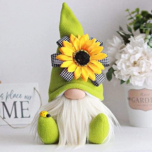 Gyyeezi сончогледна градина gnome, сончоглед пролетен гном мантил дисплеј, рачно изработена гномска без плишана кукла, фиока за склопување