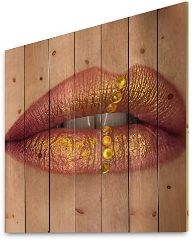 Дизајн Женски Усни Одблизу Со Црвен Кармин, Златна Боја Модерна &засилувач; Современи Дрво Ѕид Декор, Злато Дрво Ѕид Уметност,