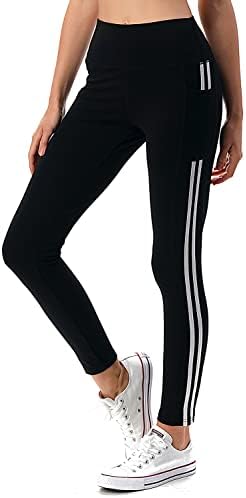 Athенски атлетски црни хеланки со високи половини на Jvini - Панталони за тренингот со странична лента за јога целосна должина и шорцеви за