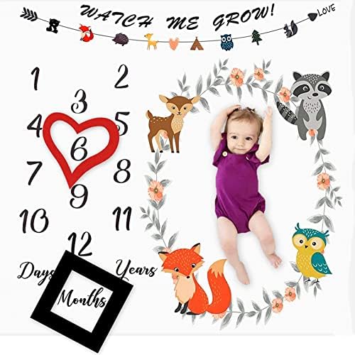 Pcoxrtxo цртан филм животинско бебе месечно пресвртница ќебе за момче и маркери за датуми, месечно ќебе, месечно месечно фото-фотографски