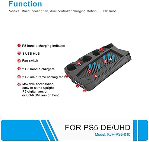 Ssmdylym Полнење Стојат со Ладење Вентилатор 3 USB Центар Полнач Порта Ладилник Рачка Полнач ЗА PS5 ИГРА Додатоци