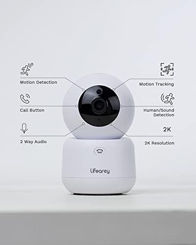 Безжична безбедносна камера LIFOAREY Q55, 2K внатрешна WiFi камера за домашна безбедност, монитор за бебиња/камера за миленичиња со копче за повик, откривање на човекот и от