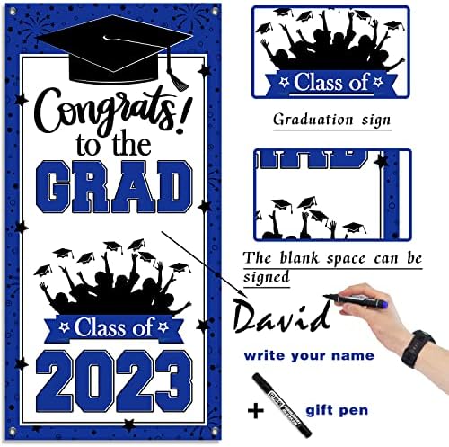 Класа На 2023 Дипломирање Партиски Украси Сини Честитки Град Дипломирање Капак На Вратата Напишете Го Вашето Име Со Пенкало За Подарок