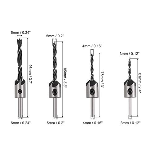 uxcell Countersink Дупчалки За Дрво 3mm до 6mm Прилагодлив Reamer со Шестоаголен Клуч За Алатка За Удирање Дрво Столарија DIY HSS