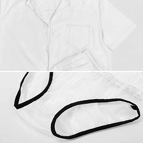 Ретро 80-ти геометриски шема мажи 2 парчиња хавајски постави копче-долу лабава фит маици кошули панталони за плажа панталони