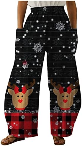 ЗДДО Божиќни жени широки панталони за нозе Божиќни графички печатени високи половини лабави јога панталони обични панталони со големи џебови
