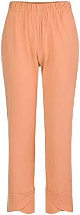 Употреба на жени памук каприс еластична половината капри панталони со високи панталони за половината, обични широки панталони за нозе со џебови