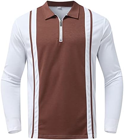Zdfer Zipper Polo кошули за мажи, крпеница со вртење на јака со долги ракави маички деловни обични врвови за работа за работа