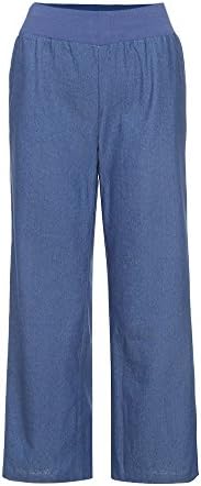 Широки фармерки со широки нозе Chgbmok за женски еластични високи половини пантацо панталони Дропе Рафле широка нога долга дневна
