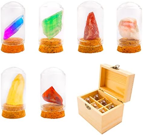 Bbiamsleep 6 парчиња Различни природни кристали заздравувачки камења поставени со дрвени кутии кристали во стакло
