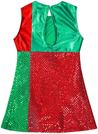 Девојки на Јета Девојки сјајни метални секвенци леотарски фустан Божиќно боење блок шарен костум за танцување со лак