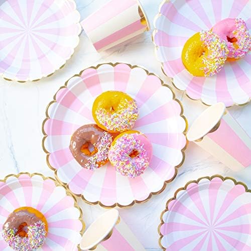 Поставени резерви за забави од розова и златна фолија - 90 парчиња за еднократна употреба вечера за десерт хартиени плочи 9oz чаши бебе