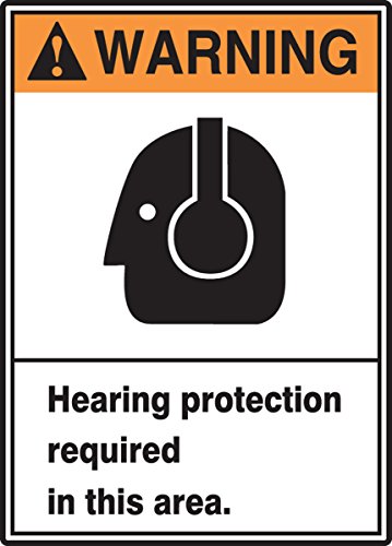 Accuform MRPE305VP знак, „Предупредување за заштита на слухот потребна во оваа област“, ​​14 должина x 10 ширина x 0.055 дебелина, пластика,