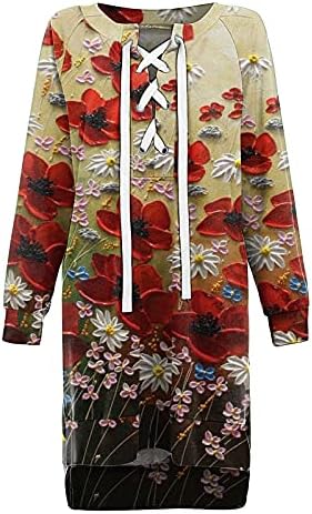 Дуксери за дуксери за женски модни лежерни графики надвор од рамо, страшни со долги ракави, џемпер фустан со лесни аспиратори на врвови црвени