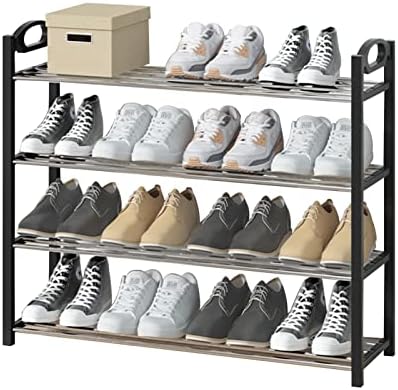 Бесплатна решетка за чевли за чевли 4-нивоата за чевли за чевли 12-16 пар Организатор за чевли Лесно склопување Полка за складирање на чевли за