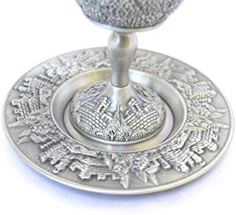 Кидуш Пехар + чинија.Јудаика Калај Еврејски Ерусалим направен Во Израел с-15см