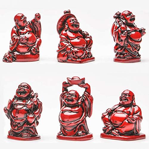 Талент Фенг Шуи 2in црвена смола Смеење на фигурини на статуа на Буда од 6