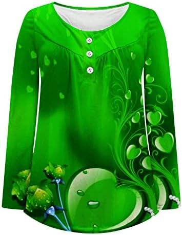 Пимоксв Зелен Свети Патрикс Ден кошули жени плетени со скриени стомачни туники врвни носења со хеланки со долг ракав за одмор Хенли кошула
