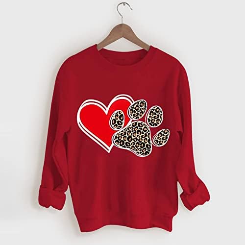 Денот на в Valentубените кошула за жени, Loveубовни срцеви графички маички со екипаж со долги ракави лабави вклопени врвови за џемпери на џемпери