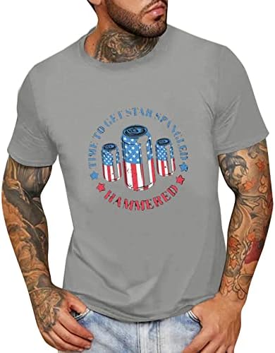 Ubst Mens Paturication Short Schaive T-Shirts лето американско знаме за печатење на екипаж, случајно лабава мода основни врвови