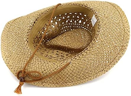Czdyuf Western Cowboy Hatените жени Сонце капа од каубојка летни капи за мажи што ја испуштаат дамата слама капа кафеава плажа капа