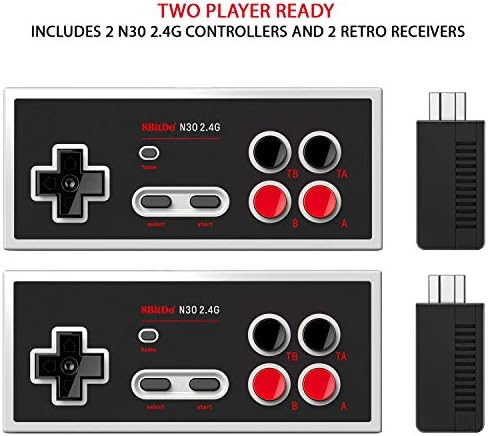 8bitdo N30 2.4G безжичен пакет со двојно пакување на GamePad - вклучува куќиште за носење - NES Classic Edition