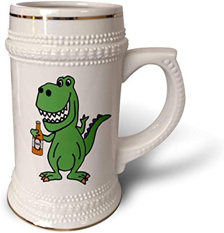 3drose Симпатична смешна зелена Т -Рекс диносаурус пиење цртан филм - Штајн кригла, 18oz, 22oz, бело