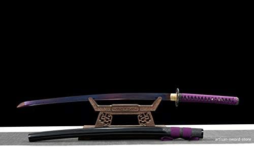 PJXC рачно изработен виолетова преклопена челик јапонски самурај меч Катана полн танг остра сечило