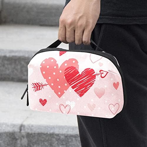 Торбичка ЗА Торбичка ЗА Патување ЗА Носење УСБ-Кабелски Организатор Џебен Додаток Патент Паричник, Розови Точки На Срцето На Вљубените