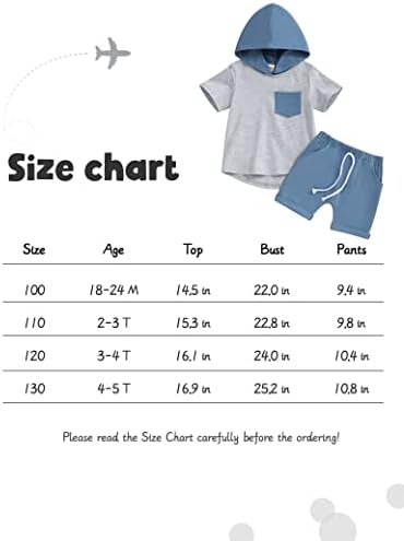 Облека за бебешки момчиња со краток ракав блок во боја на качулки со цврсти шорцеви 2 парчиња облека за момче од дете 6month-5t