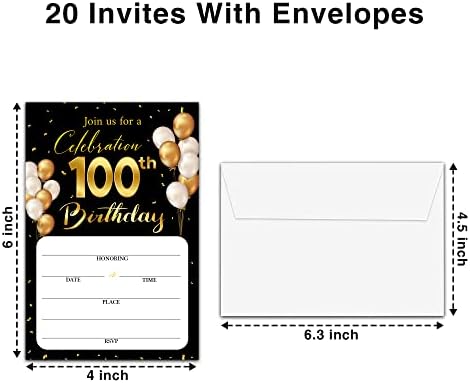Картички За Покана за 100-ти Роденден Со Пликови - Класична Златна Тема Пополнете Ја Празната Роденденска Забава Покани Картички,